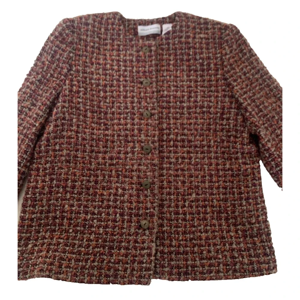 Vtg Alfred Dunner Womens Blazer Size 12P Red Tweed Office Academia Cottage Core